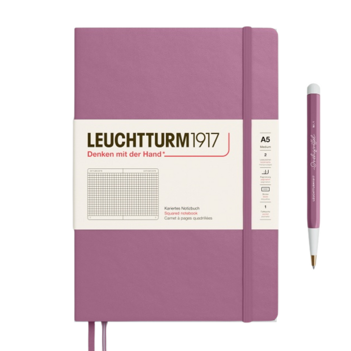 Leuchtturm1917 A5 Medium Hardcover Notebook - Squared / Dusty Rose — front cover