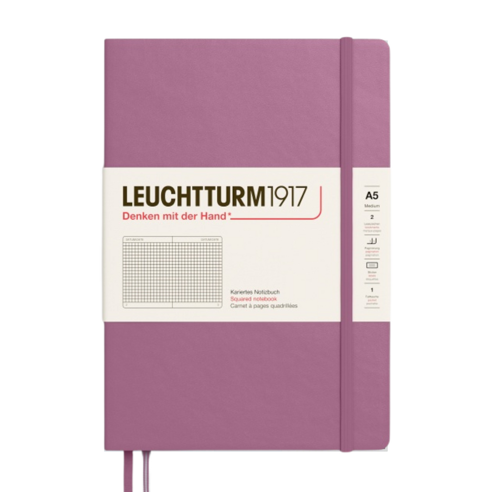 Leuchtturm1917 A5 Medium Hardcover Notebook - Squared / Dusty Rose — open spread