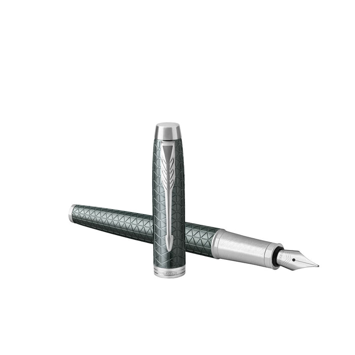 Parker IM Premium Fountain Pen - Pale Green with Chrome Trims — writing at an angle