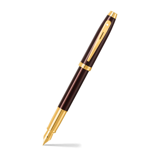 Sheaffer 100 E9370 Glossy Coffee Brown With PVD Gold-Tone Trim Fountain Pen (WW30) — Sheaffer fountain pen — precision nib writing instrument, at Cityluxe Singapore stationery store