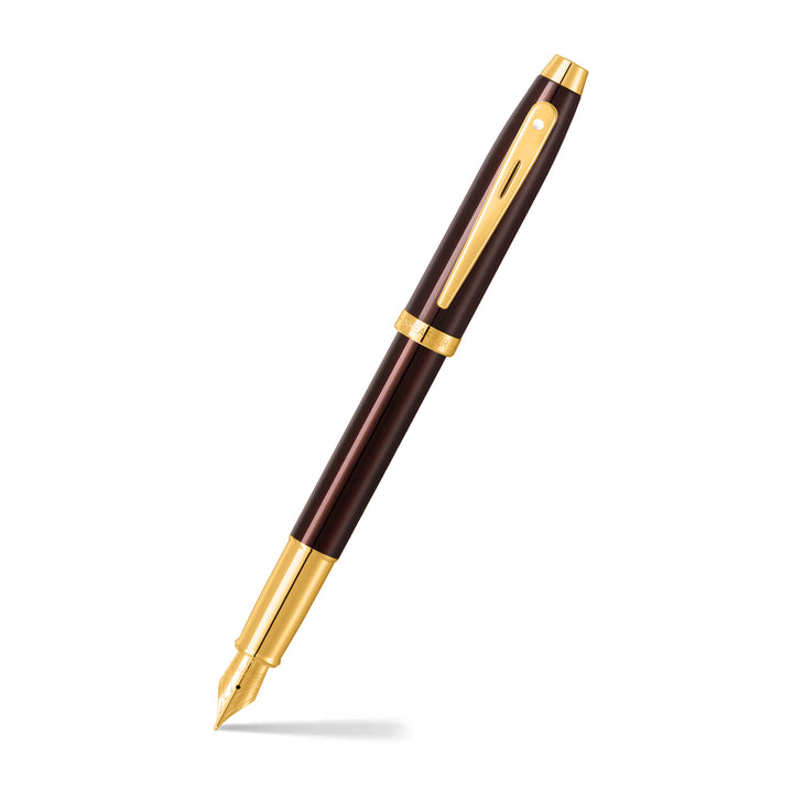 Sheaffer 100 E9370 Glossy Coffee Brown With PVD Gold-Tone Trim Fountain Pen (WW30) — Sheaffer fountain pen — precision nib writing instrument, at Cityluxe Singapore stationery store