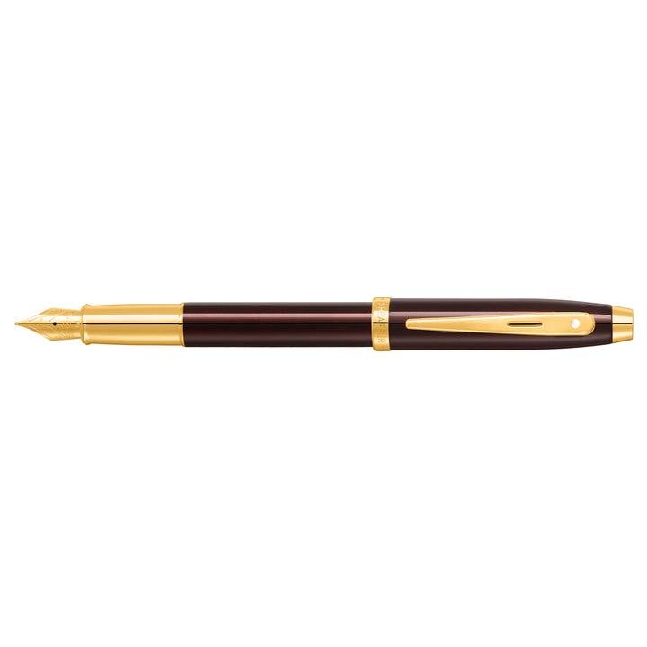 Sheaffer 100 E9370 Glossy Coffee Brown With PVD Gold-Tone Trim Fountain Pen (WW30) — Sheaffer fountain pen — precision nib writing instrument, at Cityluxe Singapore stationery store