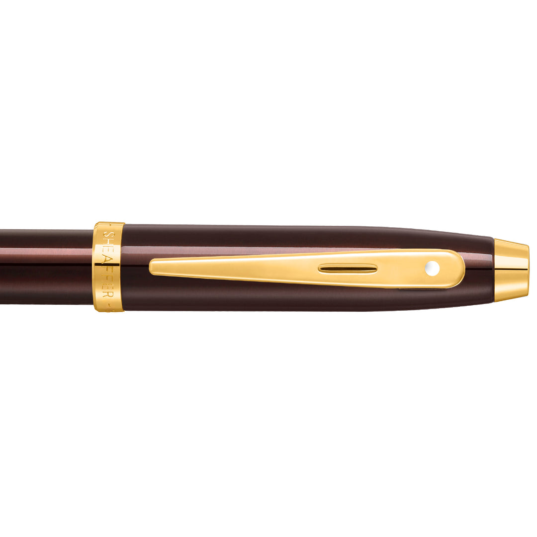 Sheaffer 100 E9370 Glossy Coffee Brown With PVD Gold-Tone Trim Fountain Pen (WW30) — Sheaffer fountain pen — precision nib writing instrument, at Cityluxe Singapore stationery store