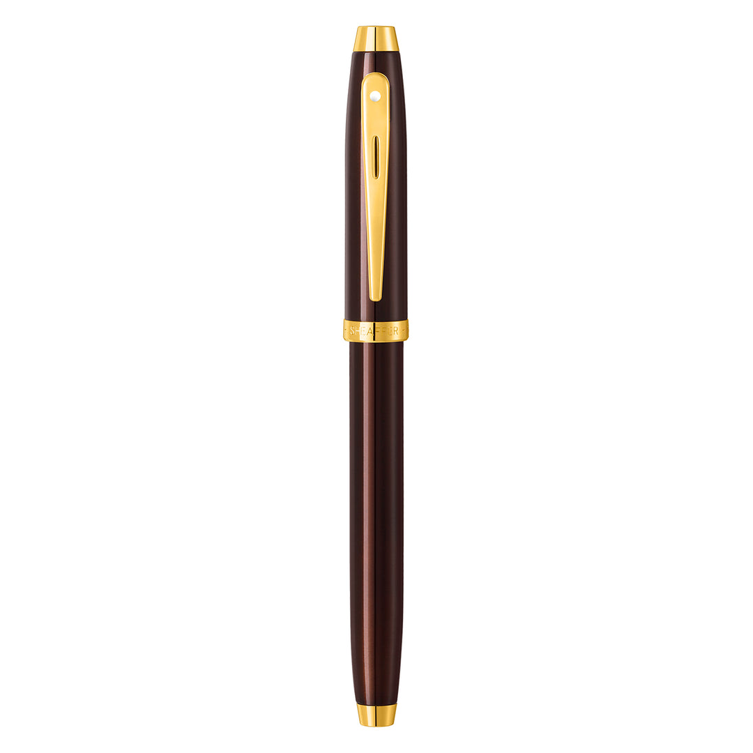 Sheaffer 100 E9370 Glossy Coffee Brown With PVD Gold-Tone Trim Fountain Pen (WW30) — Sheaffer fountain pen — precision nib writing instrument, at Cityluxe Singapore stationery store