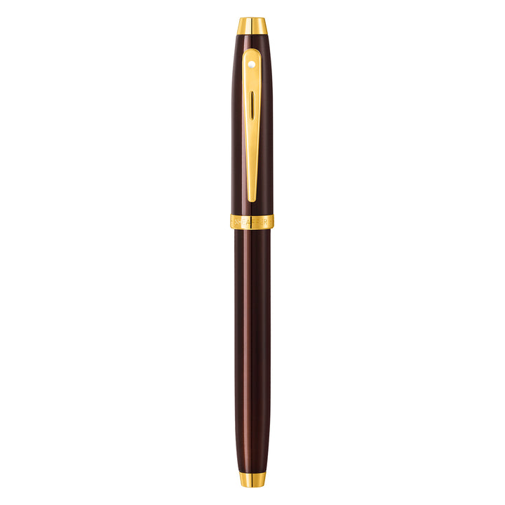 Sheaffer 100 E9370 Glossy Coffee Brown With PVD Gold-Tone Trim Fountain Pen (WW30) — Sheaffer fountain pen — precision nib writing instrument, at Cityluxe Singapore stationery store