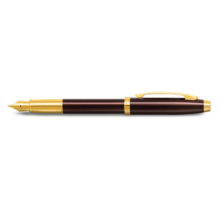 Sheaffer 100 E9370 Glossy Coffee Brown With PVD Gold-Tone Trim Fountain Pen (WW30) — Sheaffer fountain pen — precision nib writing instrument, at Cityluxe Singapore stationery store