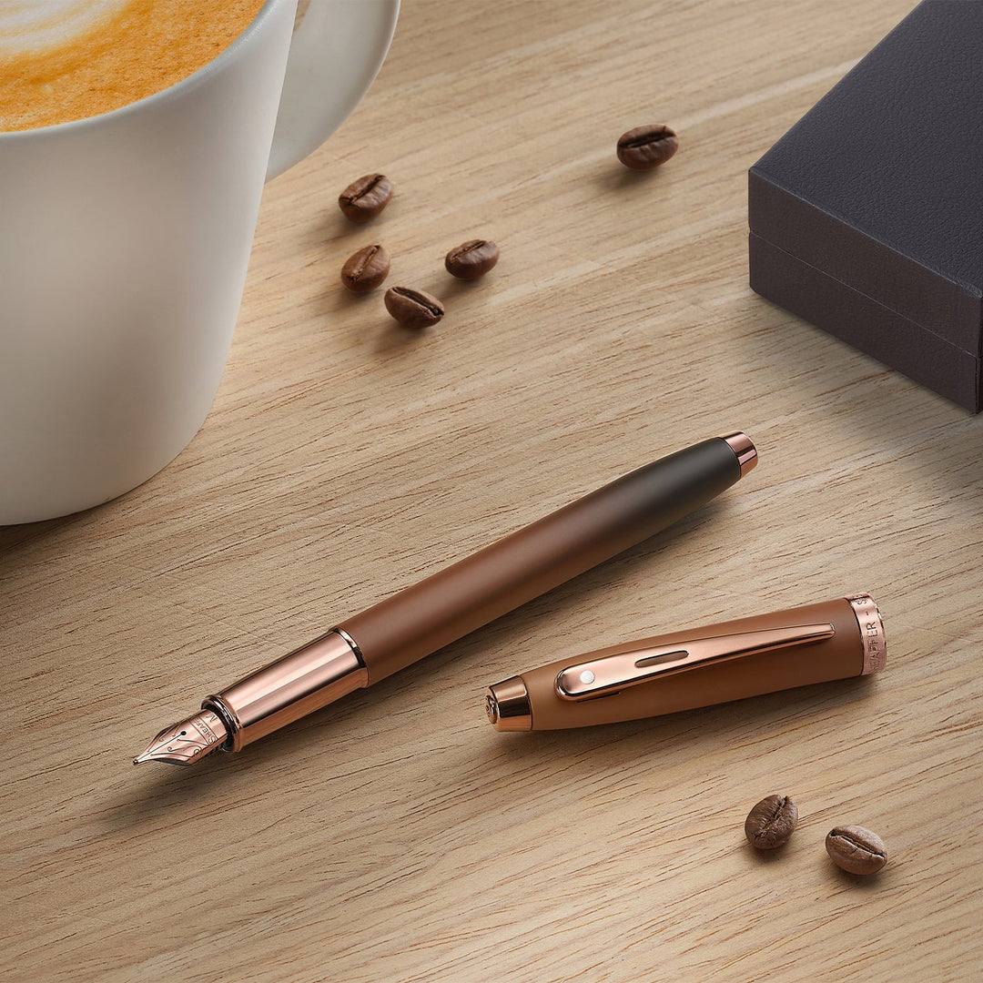 Sheaffer 100 E9374 Coffee Edition With PVD Trims Fountain Pen (WW30 Coffee) — Sheaffer fountain pen — precision nib writing instrument, at Cityluxe Singapore stationery store