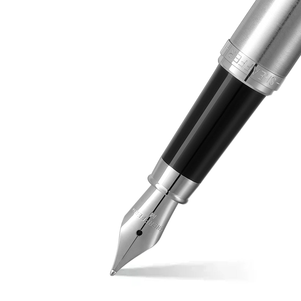 Sheaffer VFM 9426 Brushed Chrome Fountain Pen With Chrome Trim in Medium Nib (WW31) — Sheaffer fountain pen — precision nib writing instrument, at Cityluxe Singapore stationery store