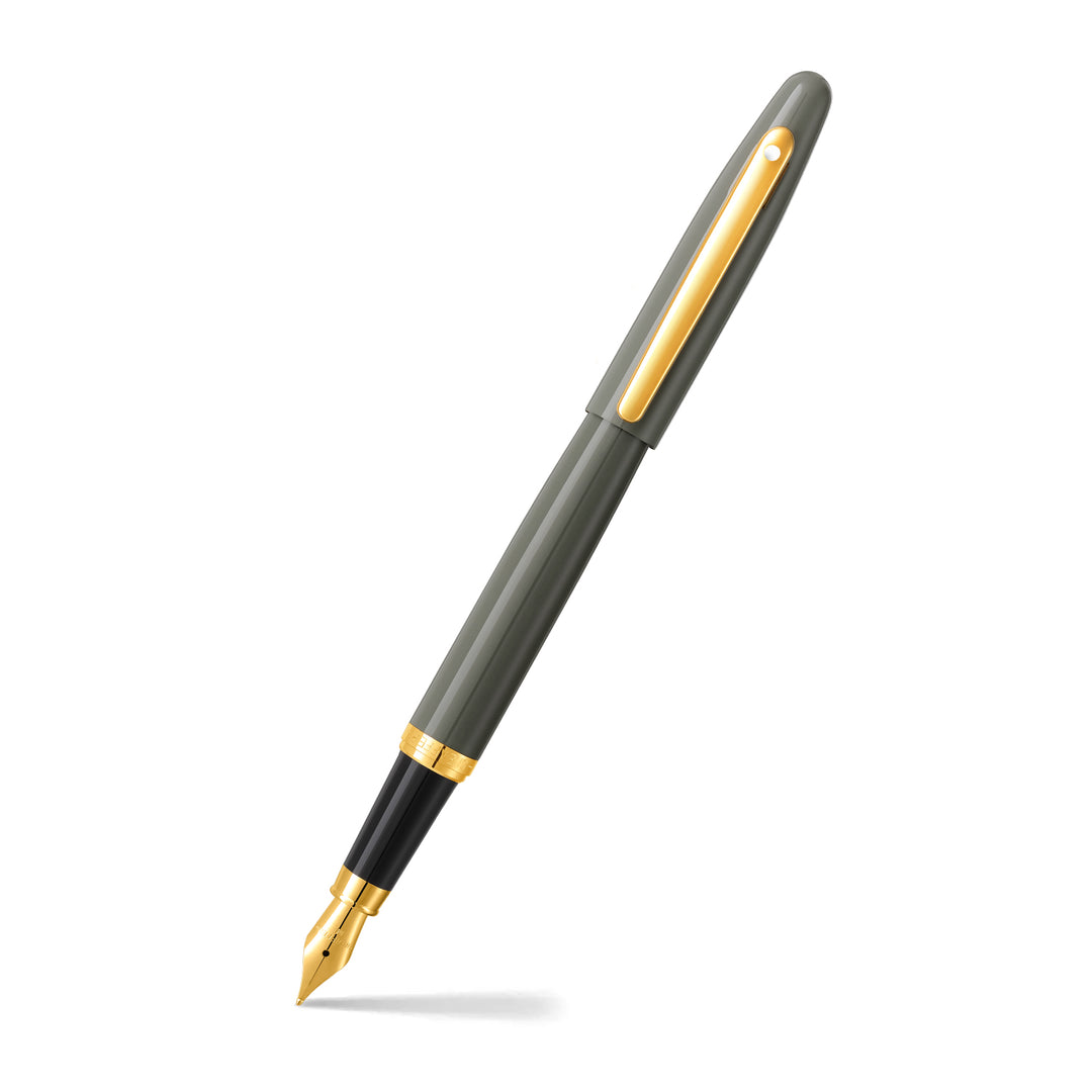 Sheaffer VFM E9427 Glossy Light Gray Fountain Pen With PVD Gold-Tone Trim in Medium Nib (WW31) — Sheaffer fountain pen — precision nib writing instrument, at Cityluxe Singapore stationery store