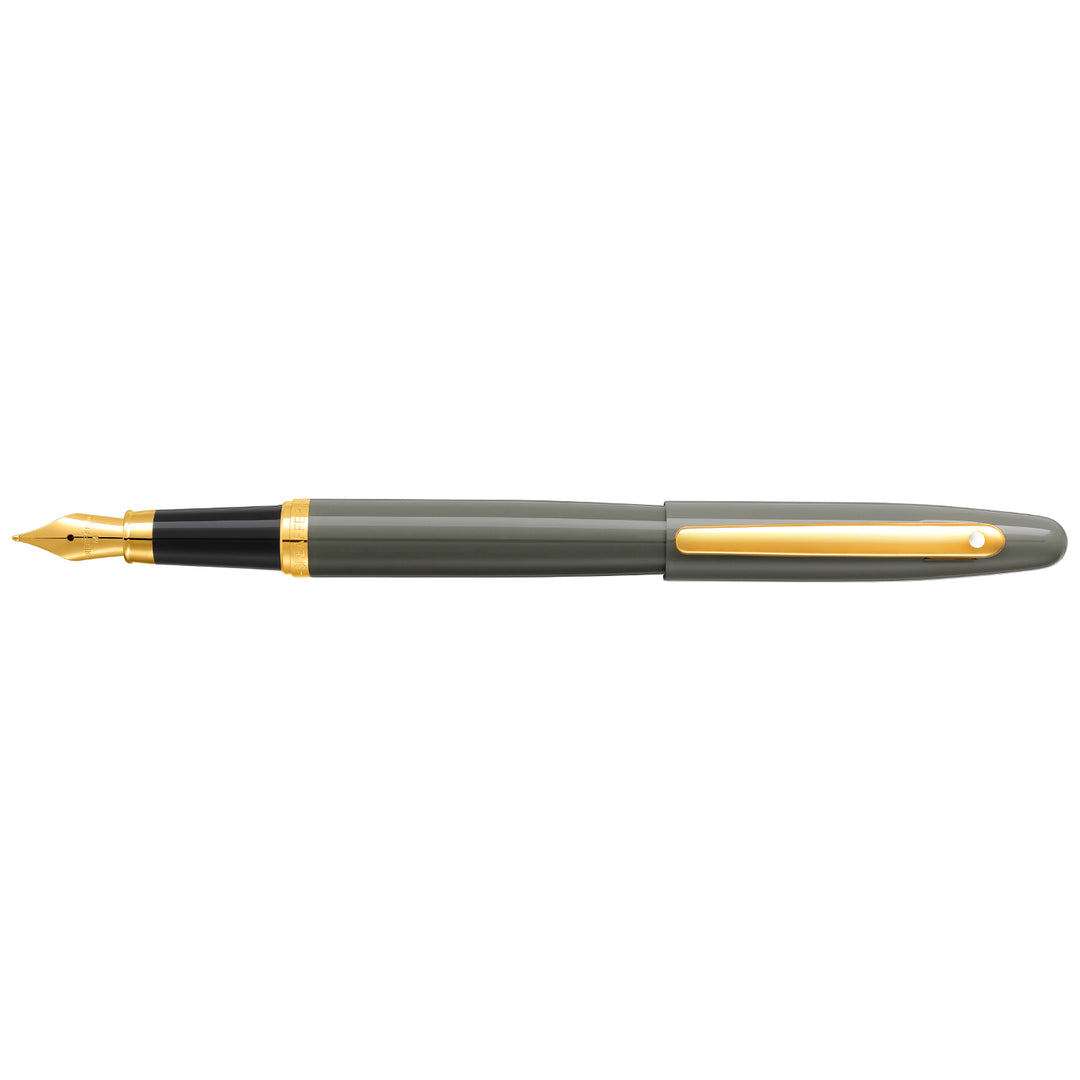 Sheaffer VFM E9427 Glossy Light Gray Fountain Pen With PVD Gold-Tone Trim in Medium Nib (WW31) — Sheaffer fountain pen — precision nib writing instrument, at Cityluxe Singapore stationery store