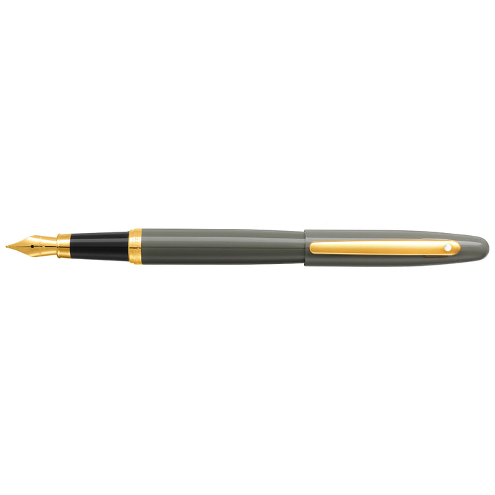 Sheaffer VFM E9427 Glossy Light Gray Fountain Pen With PVD Gold-Tone Trim in Medium Nib (WW31) — Sheaffer fountain pen — precision nib writing instrument, at Cityluxe Singapore stationery store