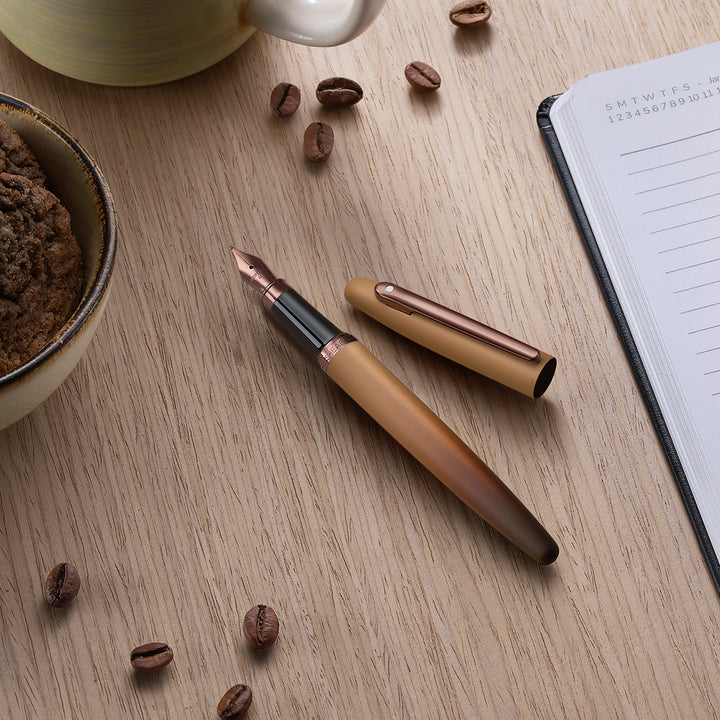 Sheaffer VFM E9428 Coffee Edition Matt Brown  With Regal Brown PVD Trims Fountain Pen (WW31 Coffee) — Sheaffer fountain pen — precision nib writing instrument, at Cityluxe Singapore stationery store