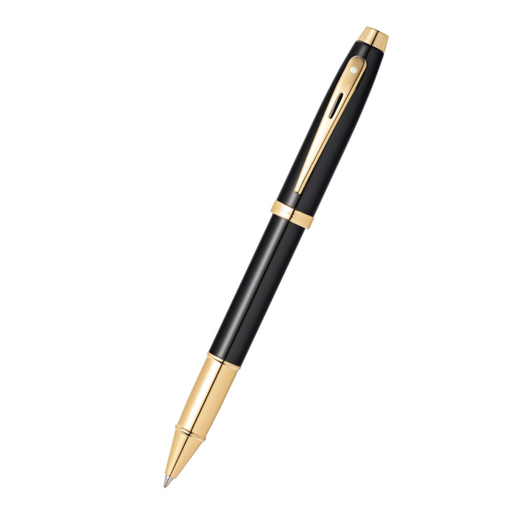 Sheaffer 100 E9322 Glossy Black With Gold Trims Rollerball Pen (WW30) — Sheaffer rollerball pen — fluid gel ink writing instrument, at Cityluxe Singapore
