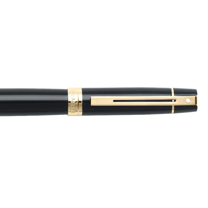 Sheaffer 300 E9325 Glossy Black with Gold Trims Rollerball Pen (WW30) — Sheaffer rollerball pen — fluid gel ink writing instrument, at Cityluxe Singapore