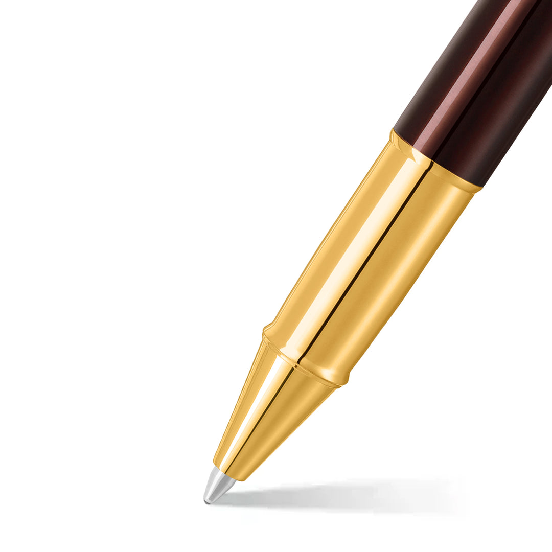 Sheaffer 100 E9370 Glossy Coffee Brown With PVD Gold-Tone Trim Rollerball Pen (WW30) — Sheaffer rollerball pen — fluid gel ink writing instrument, at Cityluxe Singapore