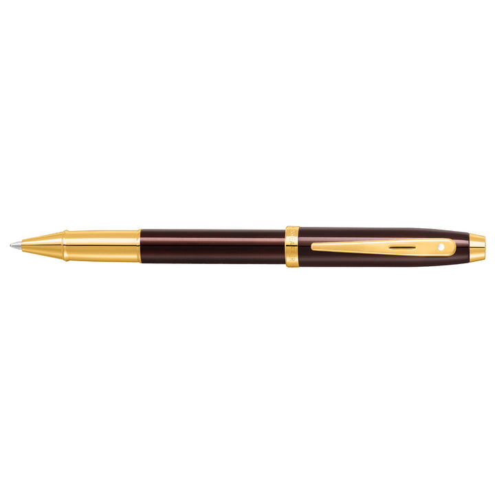Sheaffer 100 E9370 Glossy Coffee Brown With PVD Gold-Tone Trim Rollerball Pen (WW30) — Sheaffer rollerball pen — fluid gel ink writing instrument, at Cityluxe Singapore