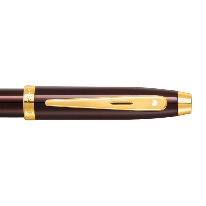 Sheaffer 100 E9370 Glossy Coffee Brown With PVD Gold-Tone Trim Rollerball Pen (WW30) — Sheaffer rollerball pen — fluid gel ink writing instrument, at Cityluxe Singapore