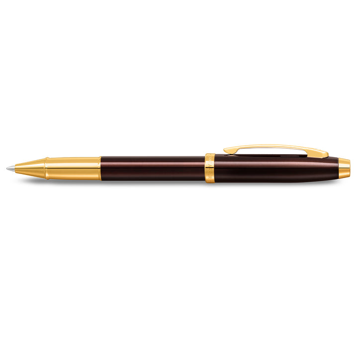 Sheaffer 100 E9370 Glossy Coffee Brown With PVD Gold-Tone Trim Rollerball Pen (WW30) — Sheaffer rollerball pen — fluid gel ink writing instrument, at Cityluxe Singapore
