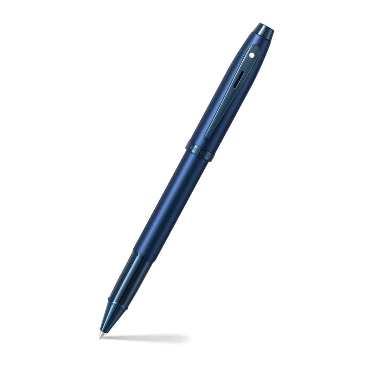 Sheaffer 100 E9371 Satin Blue With PVD Blue Trims Rollerball Pen (WW30) — Sheaffer rollerball pen — fluid gel ink writing instrument, at Cityluxe Singapore