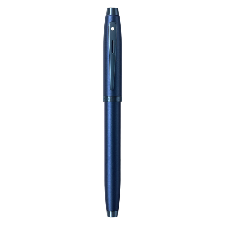 Sheaffer 100 E9371 Satin Blue With PVD Blue Trims Rollerball Pen (WW30) — Sheaffer rollerball pen — fluid gel ink writing instrument, at Cityluxe Singapore