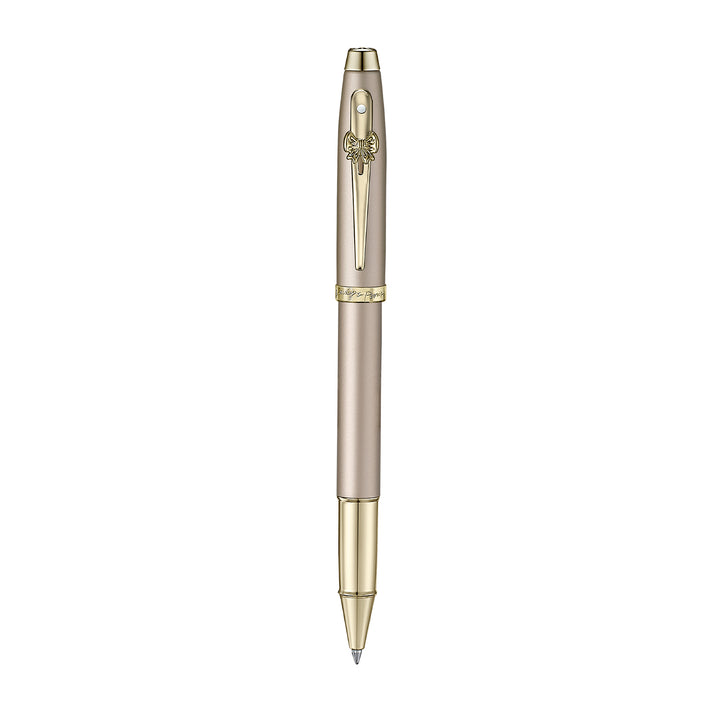 Sheaffer 100 Emily in Paris 9377 Champagne Gold Rollerball Pen with Champagne Gold Trims and Bow-Shaped Clip Emblem — Sheaffer rollerball pen — fluid gel ink writing instrument, at Cityluxe Singapore