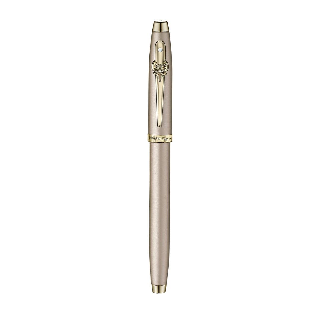 Sheaffer 100 Emily in Paris 9377 Champagne Gold Rollerball Pen with Champagne Gold Trims and Bow-Shaped Clip Emblem — Sheaffer rollerball pen — fluid gel ink writing instrument, at Cityluxe Singapore