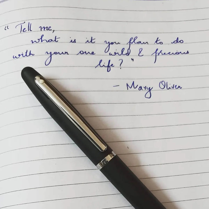 Sheaffer  VFM E9405 Matte Black With Chrome Trims Rollerball Pen (WW31) — Sheaffer rollerball pen — fluid gel ink writing instrument, at Cityluxe Singapore