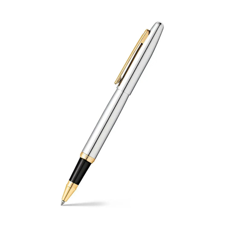 Sheaffer  VFM E9422 Polished Chrome with Gold Trims Rollerball Pen (WW31) — Sheaffer rollerball pen — fluid gel ink writing instrument, at Cityluxe Singapore