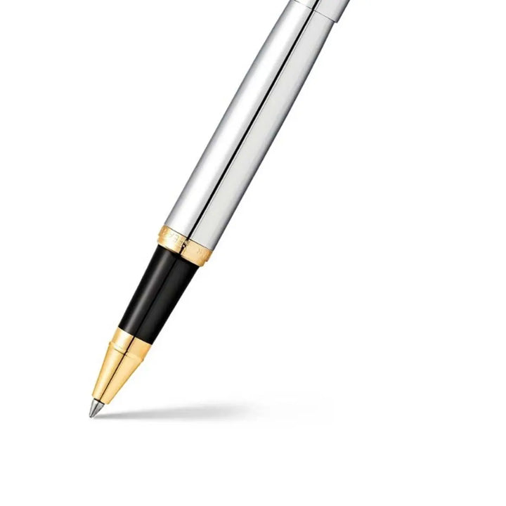 Sheaffer  VFM E9422 Polished Chrome with Gold Trims Rollerball Pen (WW31) — Sheaffer rollerball pen — fluid gel ink writing instrument, at Cityluxe Singapore
