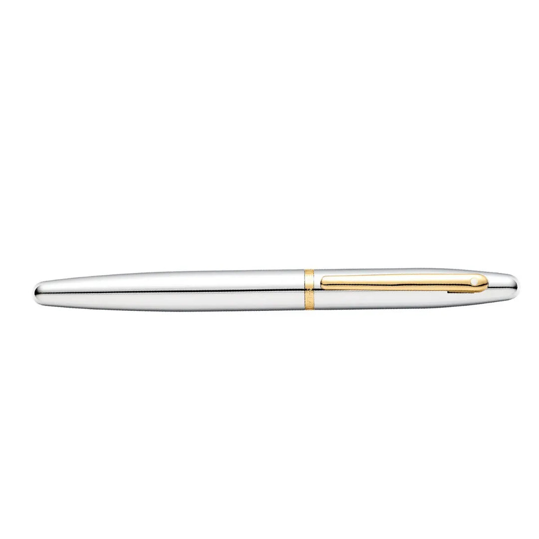 Sheaffer  VFM E9422 Polished Chrome with Gold Trims Rollerball Pen (WW31) — Sheaffer rollerball pen — fluid gel ink writing instrument, at Cityluxe Singapore