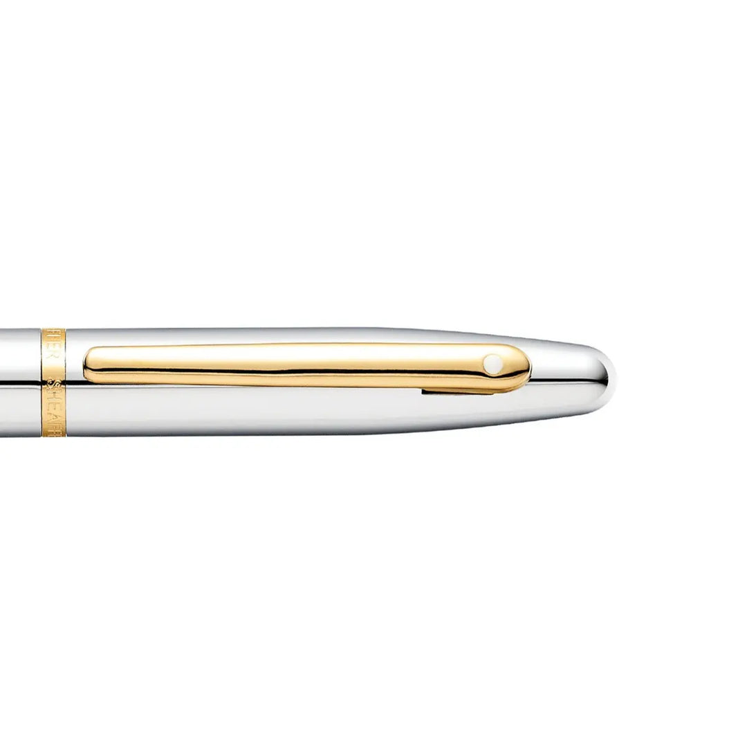 Sheaffer  VFM E9422 Polished Chrome with Gold Trims Rollerball Pen (WW31) — Sheaffer rollerball pen — fluid gel ink writing instrument, at Cityluxe Singapore