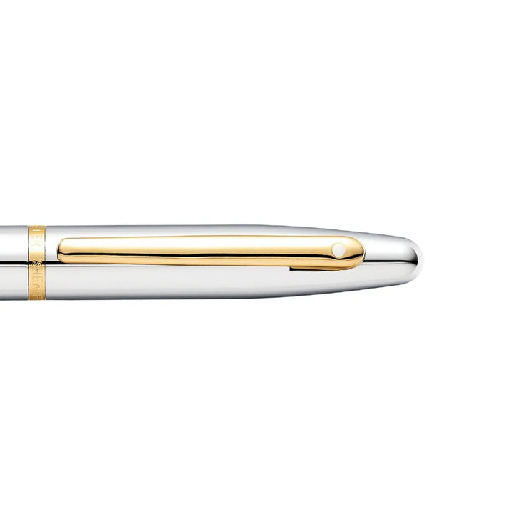 Sheaffer  VFM E9422 Polished Chrome with Gold Trims Rollerball Pen (WW31) — Sheaffer rollerball pen — fluid gel ink writing instrument, at Cityluxe Singapore