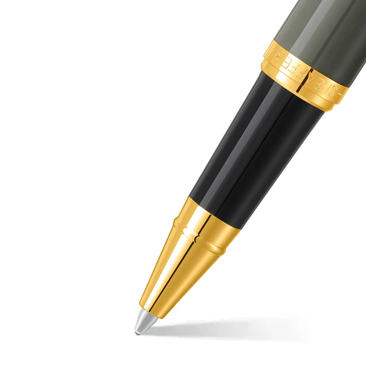 Sheaffer VFM E9427 Glossy Light Gray  With PVD Gold-Tone Trim Rollerball Pen (WW31) — Sheaffer rollerball pen — fluid gel ink writing instrument, at Cityluxe Singapore