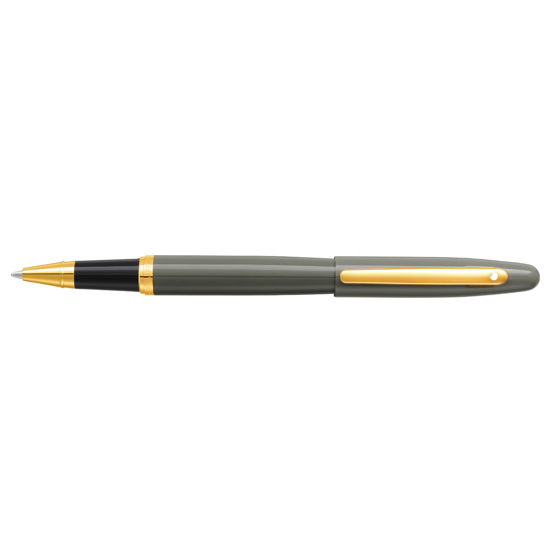 Sheaffer VFM E9427 Glossy Light Gray  With PVD Gold-Tone Trim Rollerball Pen (WW31) — Sheaffer rollerball pen — fluid gel ink writing instrument, at Cityluxe Singapore