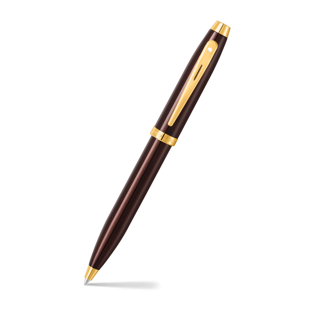 Sheaffer 100 E9370 Glossy Coffee Brown With PVD Gold-Tone Trim Ballpoint Pen (WW30) — Sheaffer ballpoint pen — reliable smooth-writing everyday pen, at Cityluxe Singapore