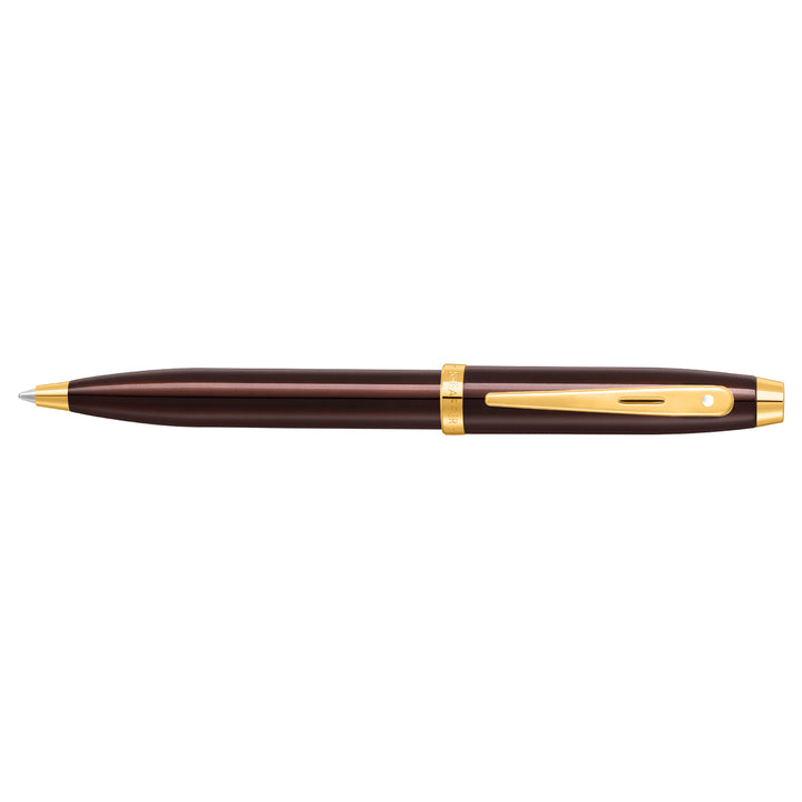 Sheaffer 100 E9370 Glossy Coffee Brown With PVD Gold-Tone Trim Ballpoint Pen (WW30) — Sheaffer ballpoint pen — reliable smooth-writing everyday pen, at Cityluxe Singapore