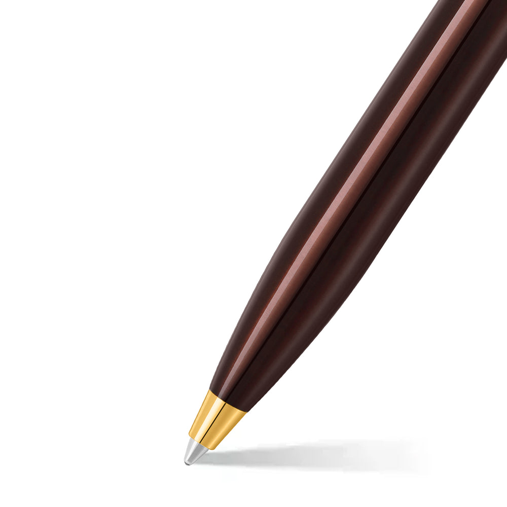 Sheaffer 100 E9370 Glossy Coffee Brown With PVD Gold-Tone Trim Ballpoint Pen (WW30) — Sheaffer ballpoint pen — reliable smooth-writing everyday pen, at Cityluxe Singapore