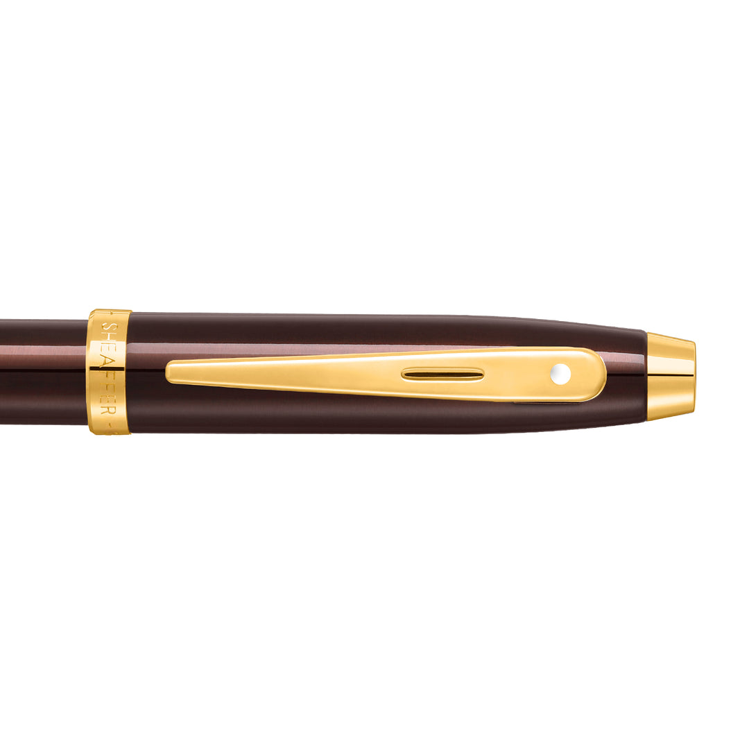 Sheaffer 100 E9370 Glossy Coffee Brown With PVD Gold-Tone Trim Ballpoint Pen (WW30) — Sheaffer ballpoint pen — reliable smooth-writing everyday pen, at Cityluxe Singapore