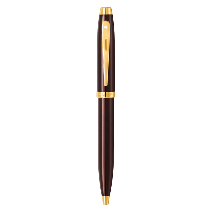 Sheaffer 100 E9370 Glossy Coffee Brown With PVD Gold-Tone Trim Ballpoint Pen (WW30) — Sheaffer ballpoint pen — reliable smooth-writing everyday pen, at Cityluxe Singapore