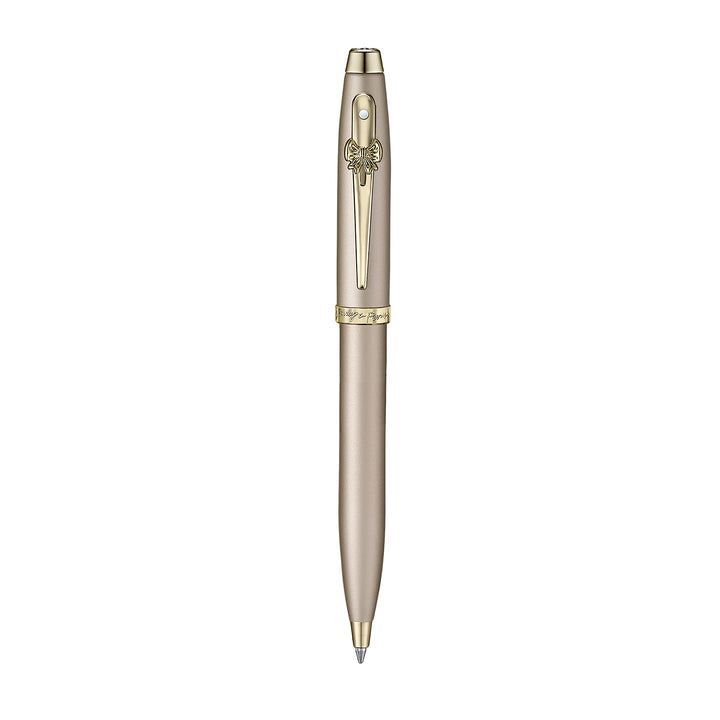 Sheaffer 100 Emily in Paris 9377 Champagne Gold Ballpoint Pen with Champagne Gold Trims and Bow-Shaped Clip Emblem — Sheaffer ballpoint pen — reliable smooth-writing everyday pen, at Cityluxe Singapor