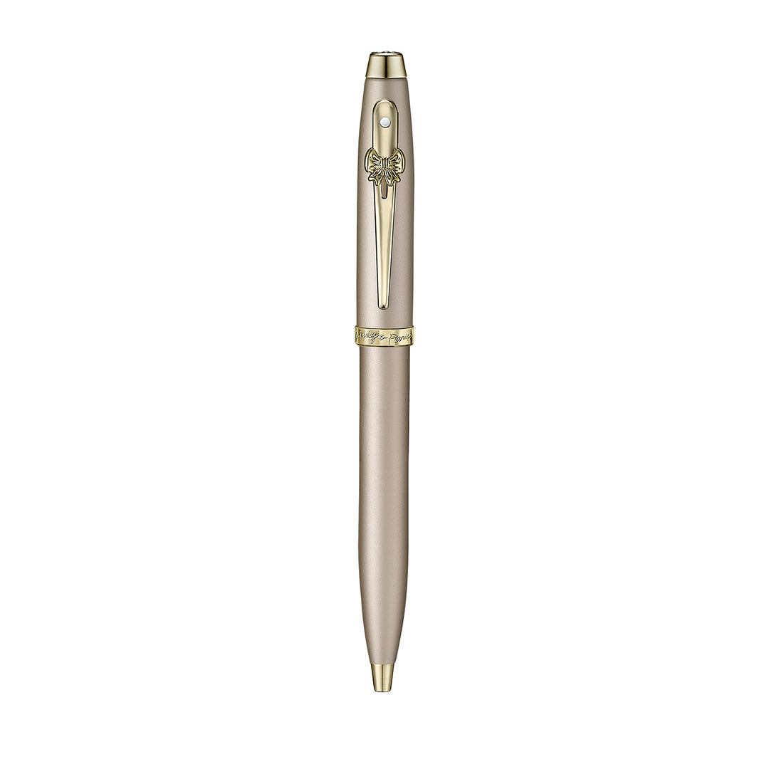 Sheaffer 100 Emily in Paris 9377 Champagne Gold Ballpoint Pen with Champagne Gold Trims and Bow-Shaped Clip Emblem — Sheaffer ballpoint pen — reliable smooth-writing everyday pen, at Cityluxe Singapor