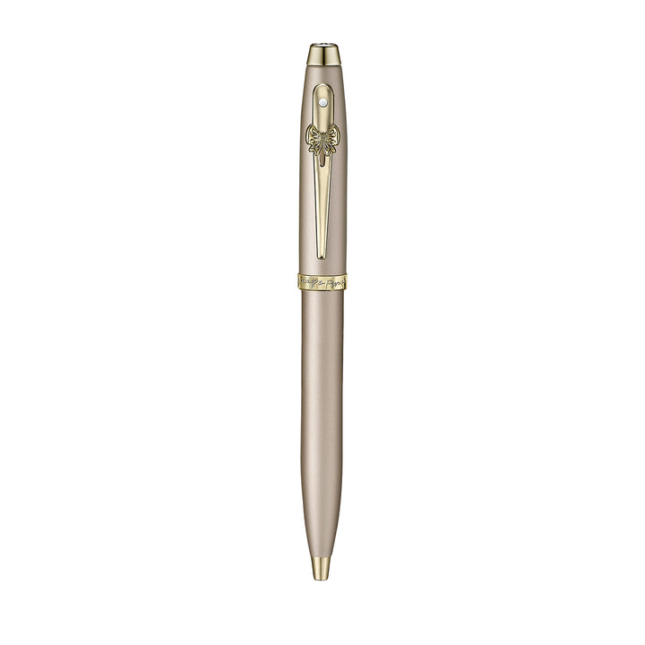 Sheaffer 100 Emily in Paris 9377 Champagne Gold Ballpoint Pen with Champagne Gold Trims and Bow-Shaped Clip Emblem — Sheaffer ballpoint pen — reliable smooth-writing everyday pen, at Cityluxe Singapor