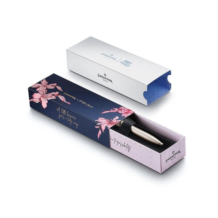 Sheaffer 100 Emily in Paris 9377 Champagne Gold Ballpoint Pen with Champagne Gold Trims and Bow-Shaped Clip Emblem — Sheaffer ballpoint pen — reliable smooth-writing everyday pen, at Cityluxe Singapor