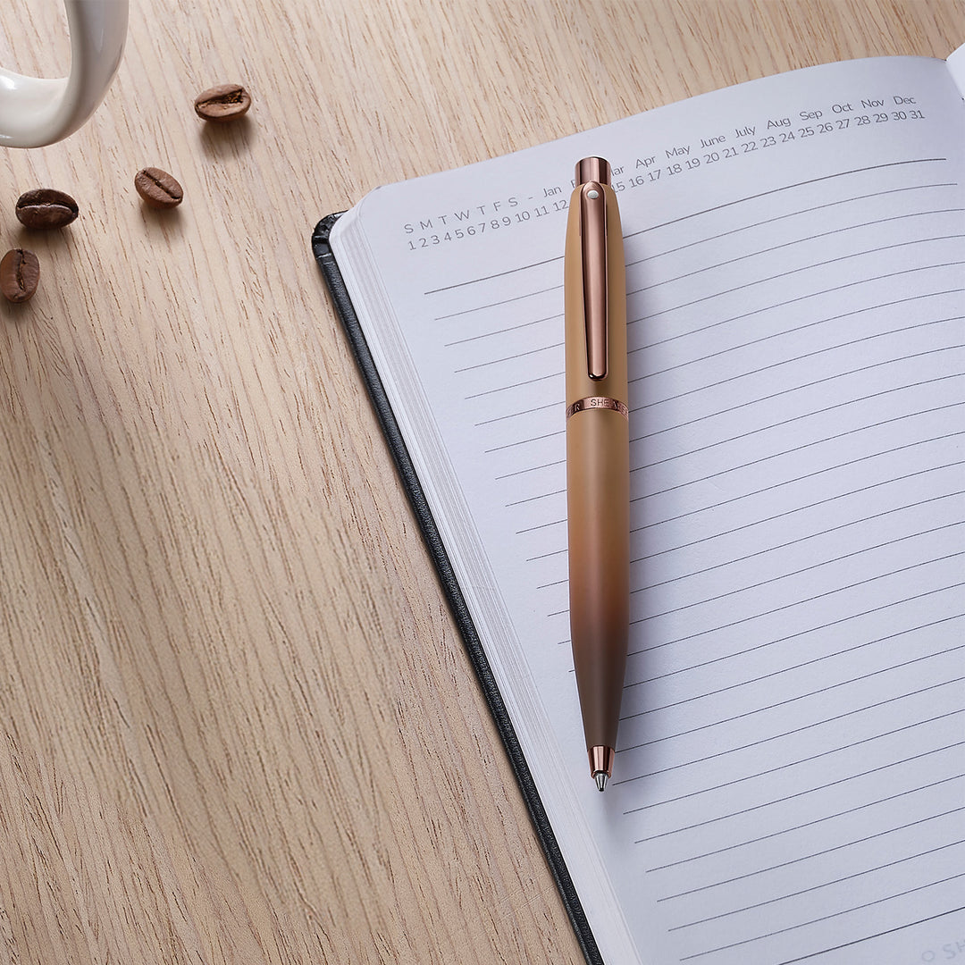 Sheaffer VFM E9428 Coffee Edition Matt Brown  With Regal Brown PVD Trims Ballpoint Pen (WW31 Coffee) — Sheaffer ballpoint pen — reliable smooth-writing everyday pen, at Cityluxe Singapore