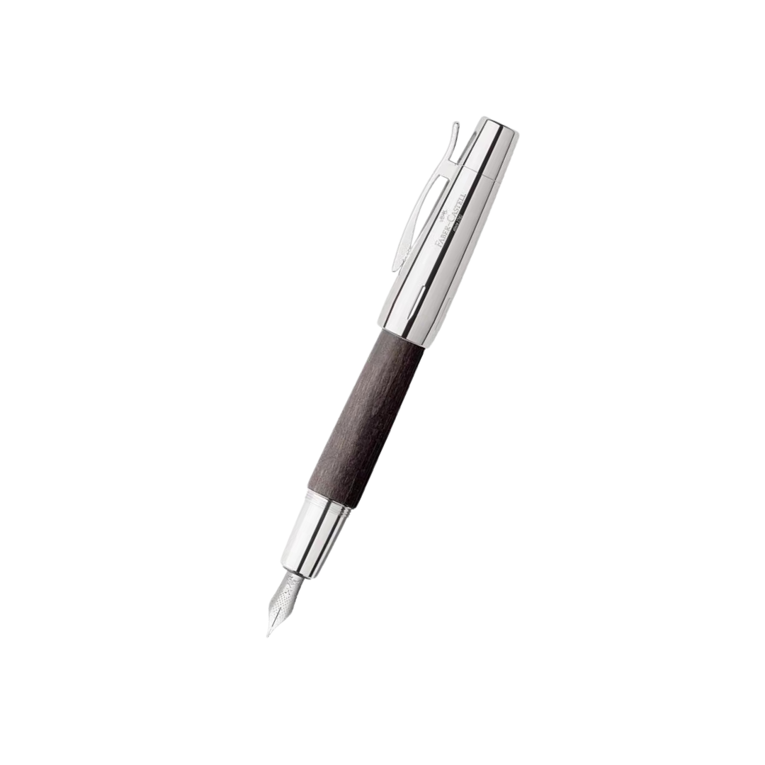 Faber-Castell E-Motion Fountain Pen - Pearwood Black Chrome Metal — capped