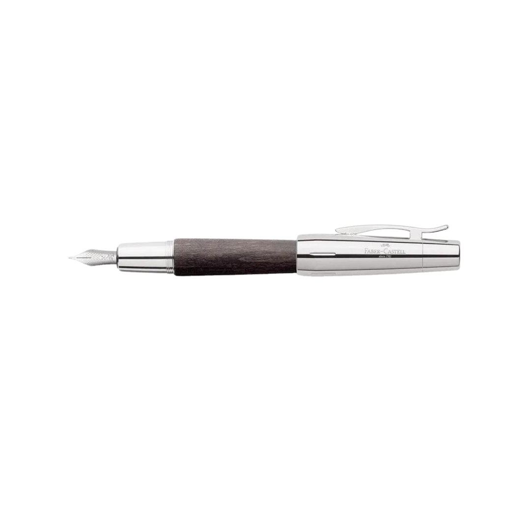 Faber-Castell E-Motion Fountain Pen - Pearwood Black Chrome Metal — with packaging