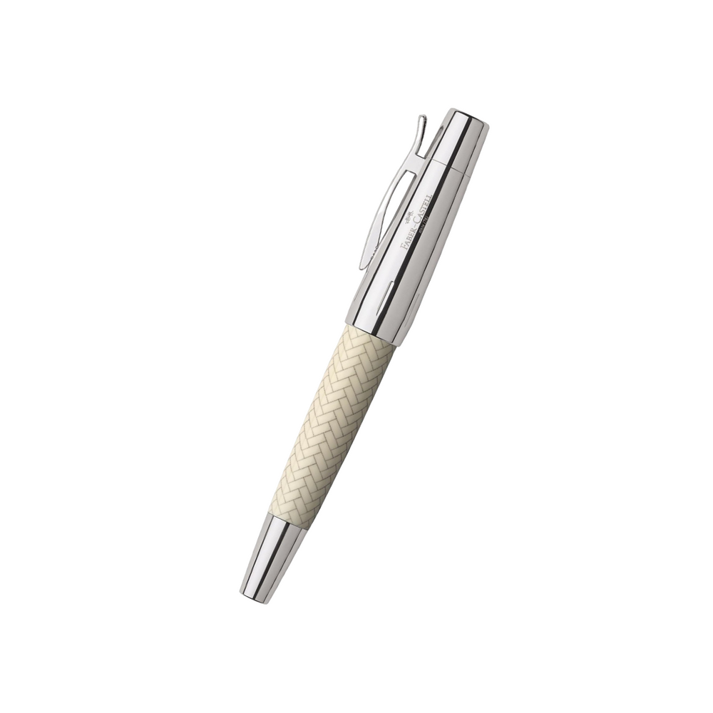 Faber-Castell E-Motion Resin Fountain Pen - Parquet Ivory — uncapped with cap posted