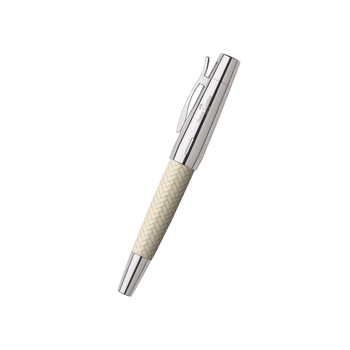 Faber-Castell E-Motion Resin Fountain Pen - Parquet Ivory — uncapped with cap posted