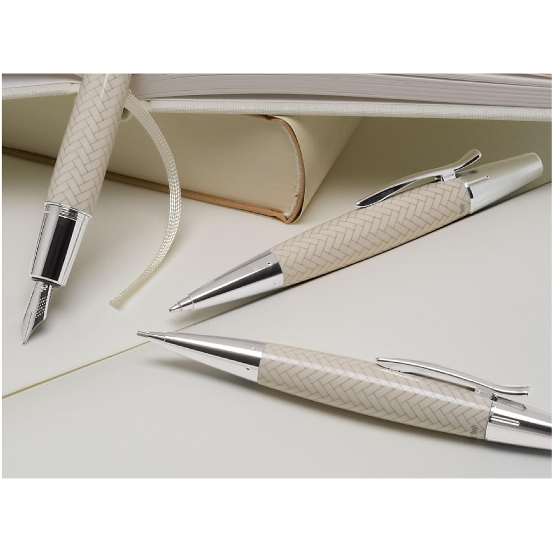Faber-Castell E-Motion Resin Fountain Pen - Parquet Ivory — writing at an angle