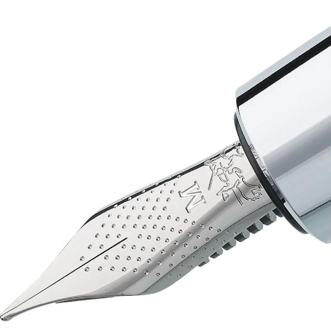 Faber-Castell E-Motion Fountain Pen - Pearwood Black Chrome Metal — barrel detail